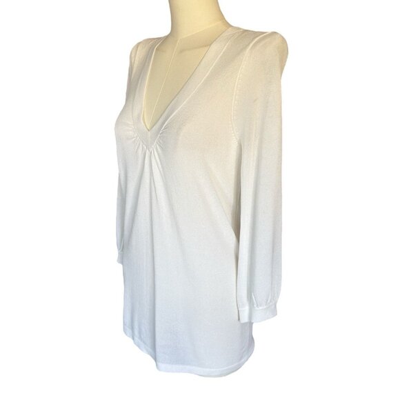 Ann Taylor White V-Neck 3/4-Sleeve Lightweight Sheer Pullover Top Women's Sz S - Picture 2 of 7